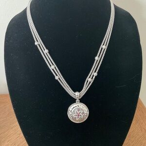 Lovely Magnolia & Vine 3 Strand Pendant Necklace in Silver Tones with 3 Snaps